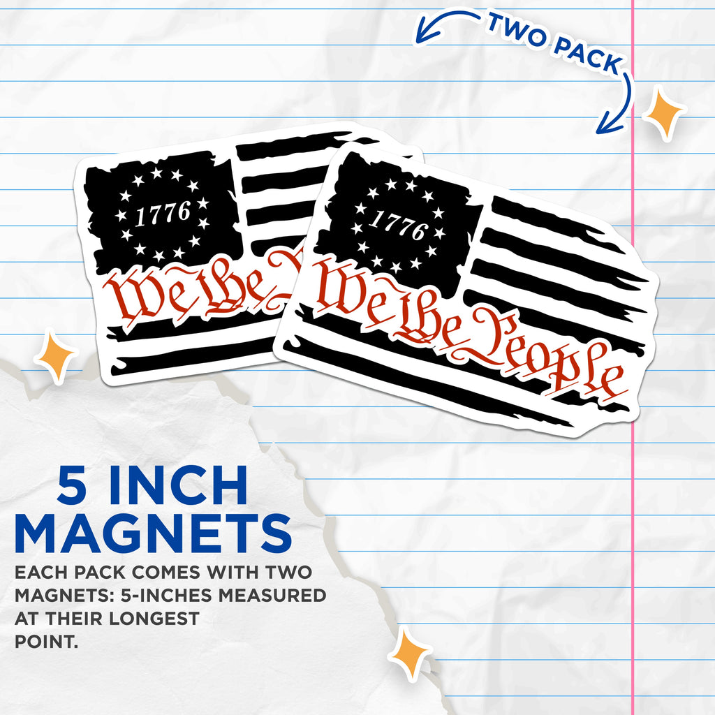 (2 Pack) We The People Magnets - 1776 Distressed American Flag - Patriotic Freedom Decor - USA Constitution Pride - 5 Inches On Longest Side - Thick Durable Magnet - Made in USA - MAG37556