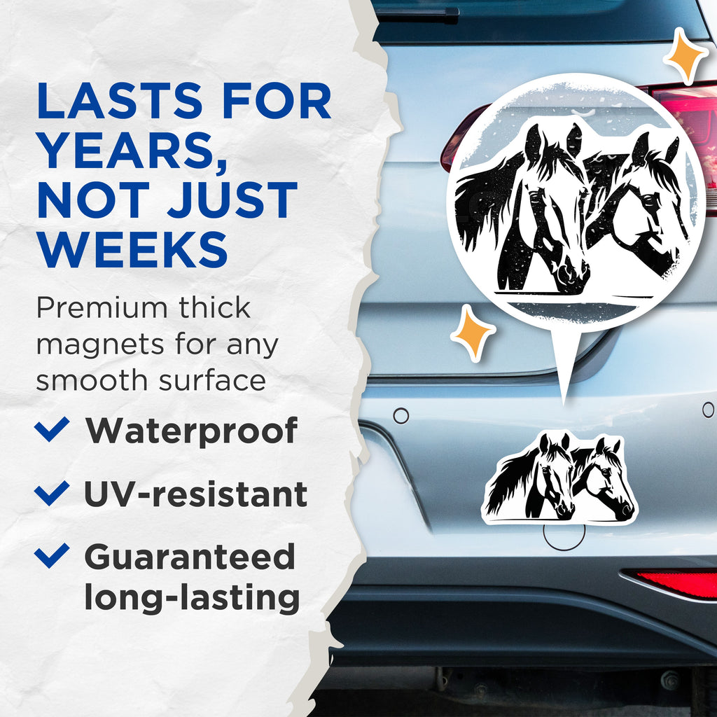 (2 Pack) Horse Head Silhouette Magnets - Equestrian Ranch Decor - Farmhouse Animal Refrigerator Art - 5 Inches On Longest Side - Thick Durable Magnet - Made in USA - MAG39126