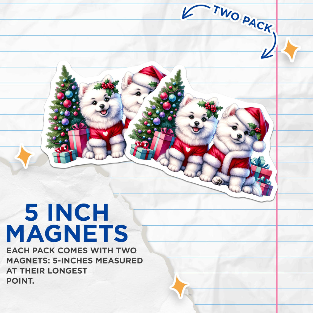 (2 Pack) Pomeranian Puppy Christmas Magnets - Santa Dog Decor - Holiday Pet Magnets - 5 Inches On Longest Side - Thick Durable Magnet - Made in USA - MAG28273