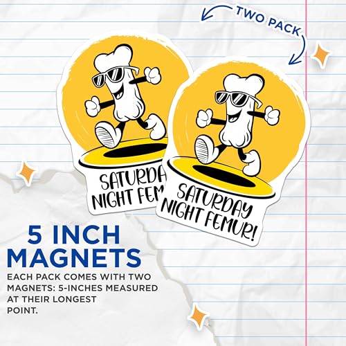 (2 Pack) Saturday Night Femur Magnets - Funny Bone Joke - Dance Party Decor - 5" On Longest Side - for Cars, Fridges, Toolboxes - Made in USA - MAG7640