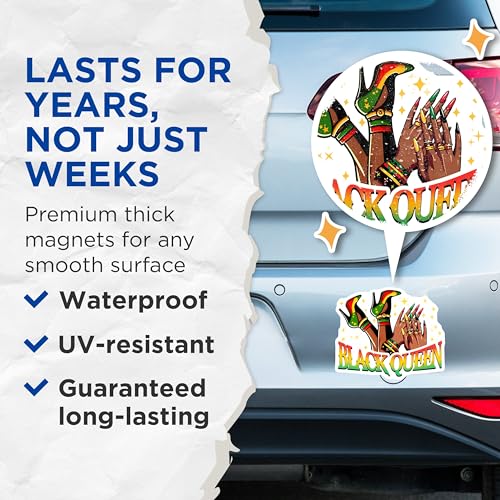 (2 Pack) Black Queen Magnets - Rasta High Heels - Afrocentric Art - 5" On Longest Side - for Cars, Fridges, Toolboxes - Made in USA - MAG7356