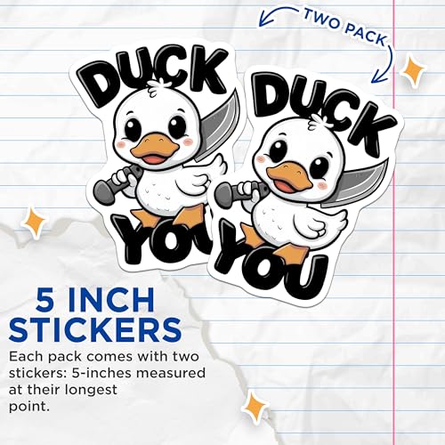 (2 Pack) Funny Duck Meme Stickers - Sarcastic Duck Sticker - Humorous Animal Stickers for Laptops and Water Bottles - 5" On Longest Side - Sticks to Smooth Flat Surfaces - Made in USA - BMCS9533