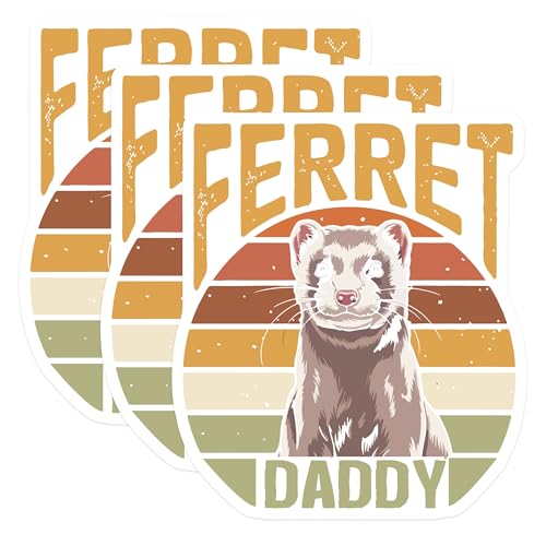 (3 Pack) Ferret Daddy Decals - Retro Ferret Pet - Ferret Lover Gift - 3 Inches On Longest Side - Easy Peel & Apply - Made in USA - 3MCS4821