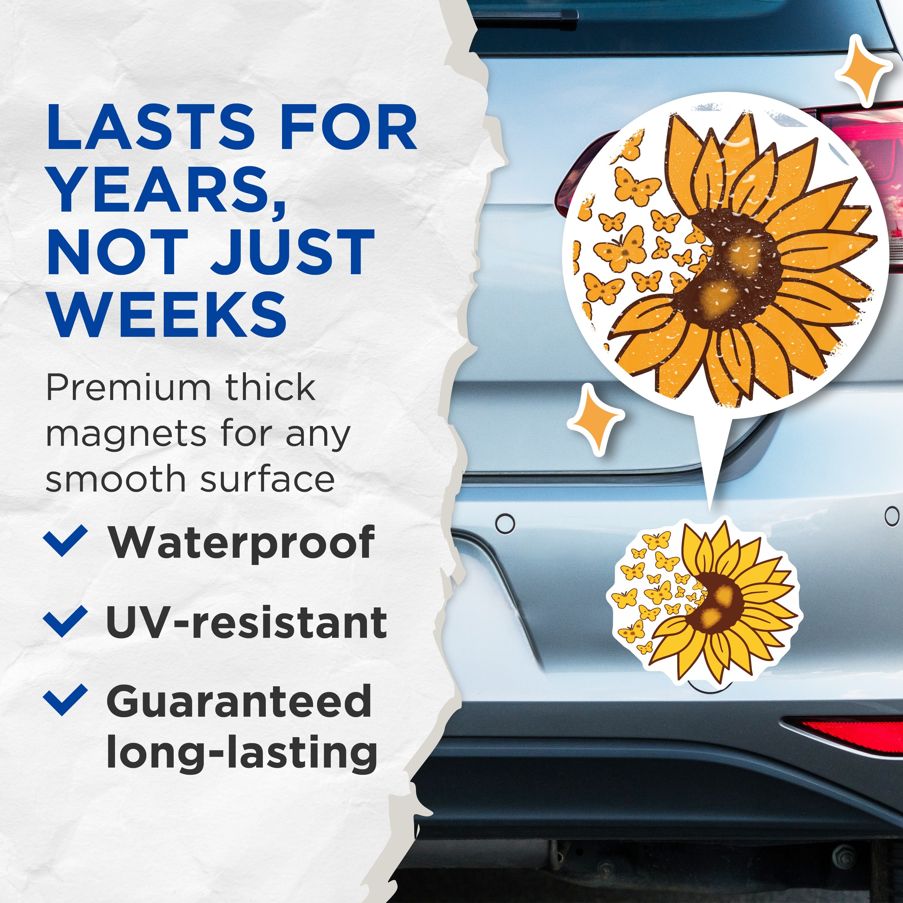 (2 Pack) Sunflower Butterfly Magnets - Happy Floral Fridge Decor - Boho Kitchen Aesthetic - Housewarming Appreciation - 5 Inches On Longest Side - Thick Durable Magnet - Made in USA - MAG36711