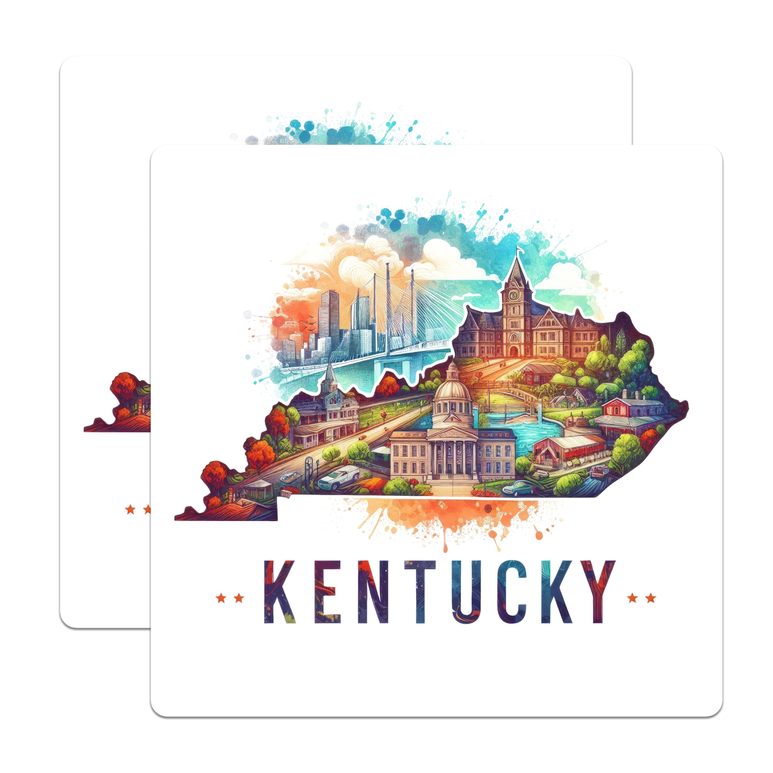 (2 Pack) Kentucky State Map Stickers - Colorful Kentucky Landmark Stickers - Kentucky Travel Souvenir Stickers - 5" On Longest Side - Sticks to Smooth Flat Surfaces - Made in USA - BMCS5125