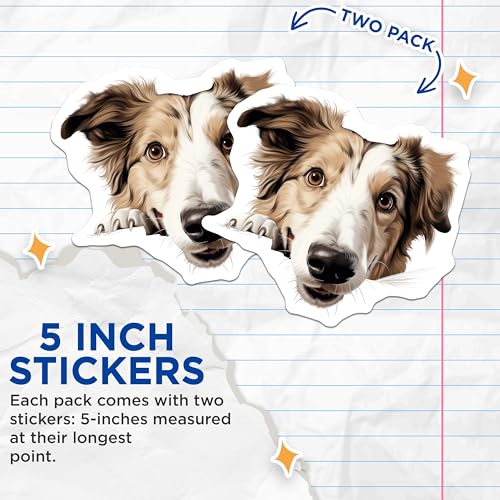 (2 Pack) Cute Dog Face Stickers - Pet Lover - Animal Art - 5" On Longest Side - Sticks to Smooth Flat Surfaces - Made in USA - BMCS9883
