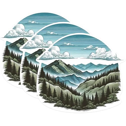 (3 Pack) Mountain Range Decals - Nature Art - Laptop Decals - 3 Inches On Longest Side - Easy Peel & Apply - Made in USA - 3MCS1156