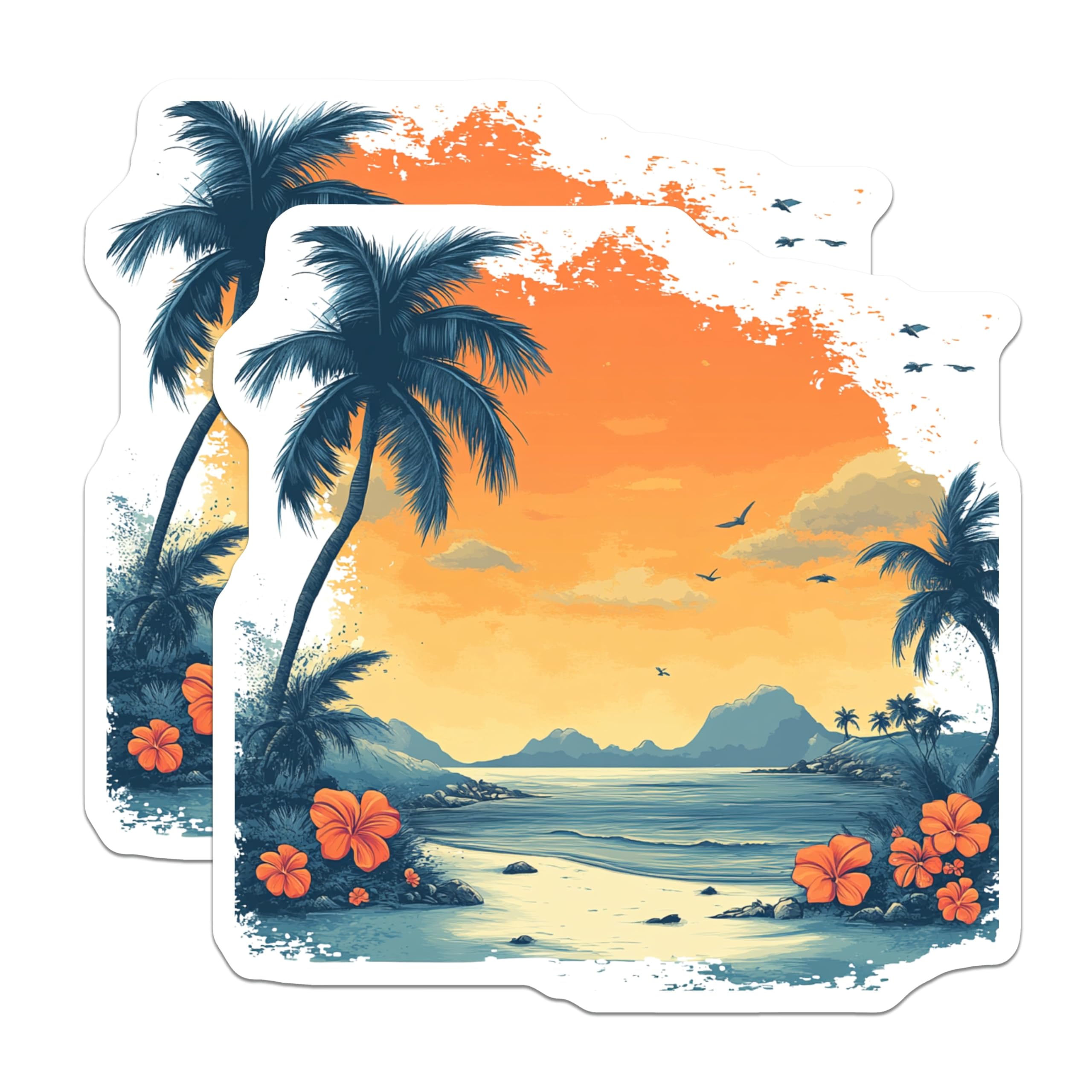 (2 Pack) Tropical Beach Magnets - Palm Tree Sunset Ocean View - Aesthetic Home Decor Souvenir - 5 Inches On Longest Side - Thick Durable Magnet - Made in USA - MAG25420
