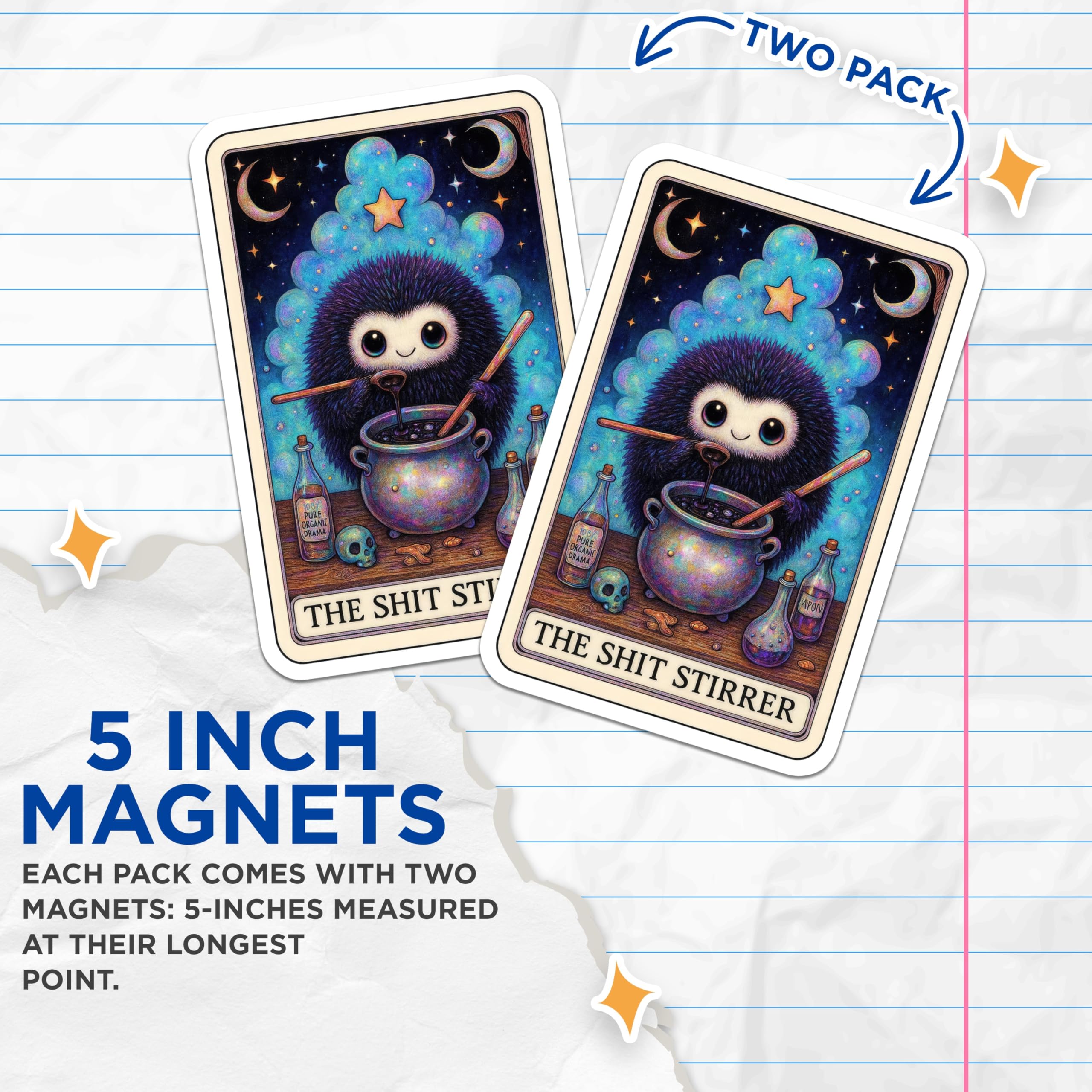 (2 Pack) Shit Stirrer Magnets - Funny Creature Art - Whimsical Dark Humor Magnet - Cosmic Tarot Style Kitchen Decor - 5 Inches On Longest Side - Thick Durable Magnet - Made in USA - MAG20875