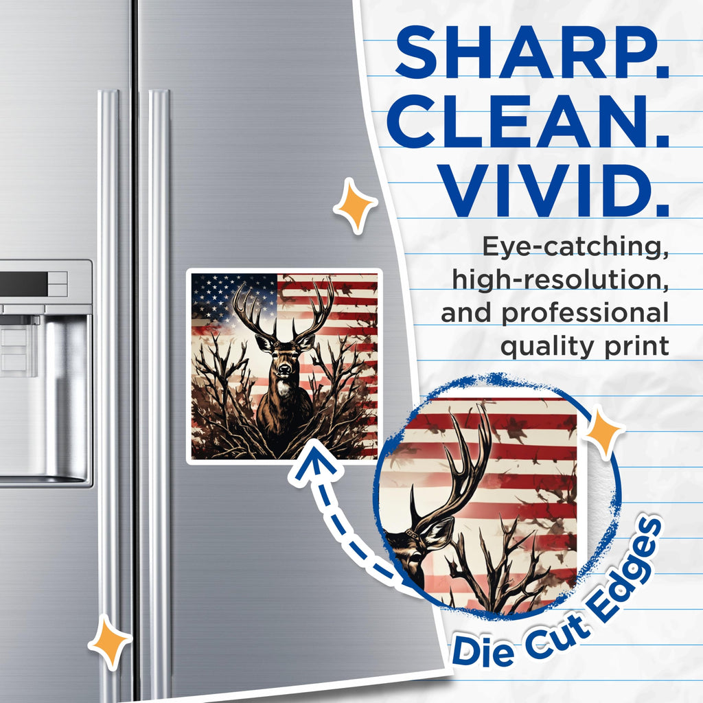(2 Pack) Majestic Patriotic Deer Magnets - American Flag Background Wildlife Art - Rustic Hunter Lodge Cabin Decor - 5 Inches On Longest Side - Thick Durable Magnet - Made in USA - MAG19616