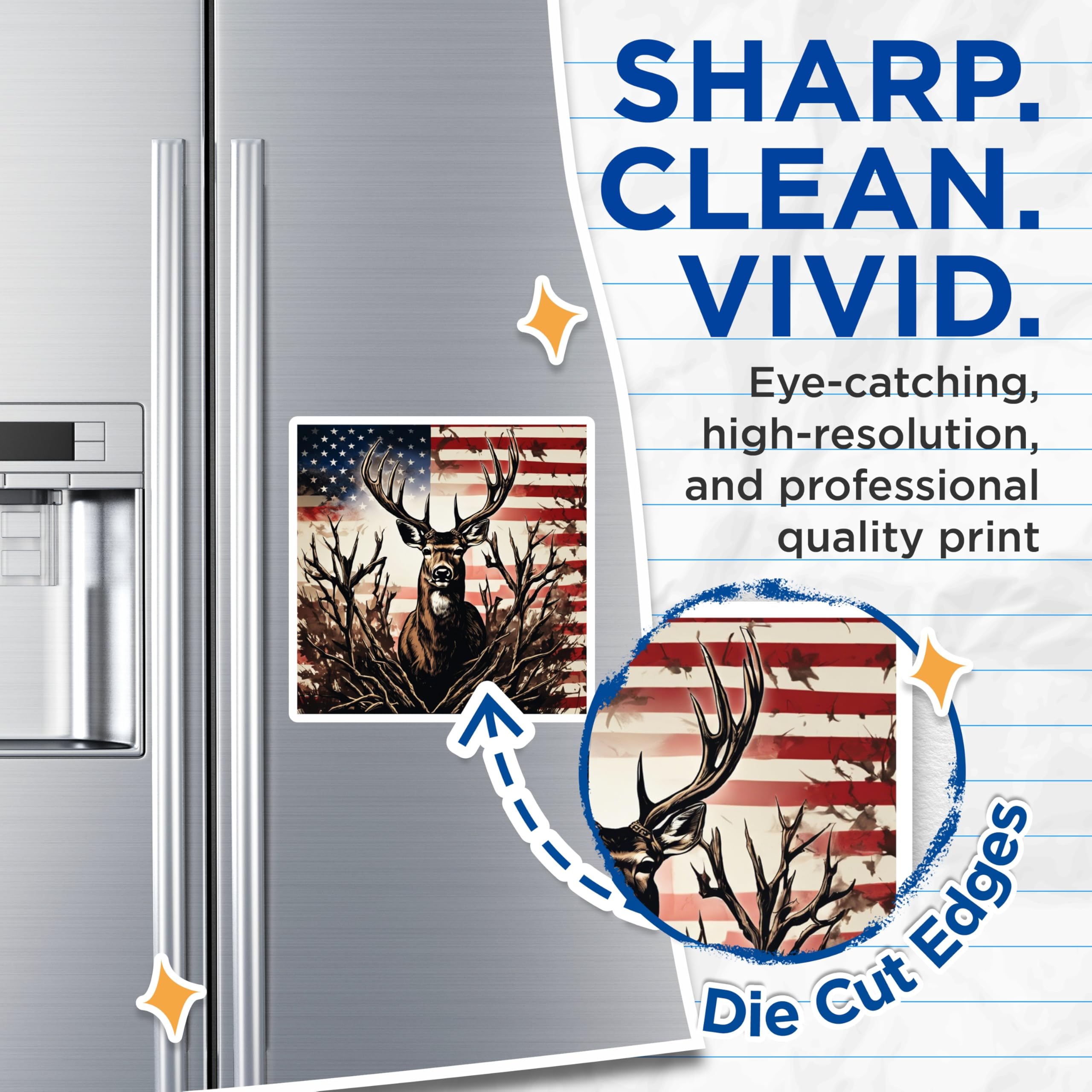 (2 Pack) Majestic Patriotic Deer Magnets - American Flag Background Wildlife Art - Rustic Hunter Lodge Cabin Decor - 5 Inches On Longest Side - Thick Durable Magnet - Made in USA - MAG19616