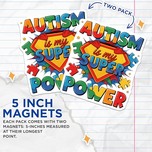 (2 Pack) Autism Super Power Magnets - Neurodiversity Pride - Special Education Support - 5 Inches On Longest Side - Thick Durable Magnet - Made in USA - MAG26975