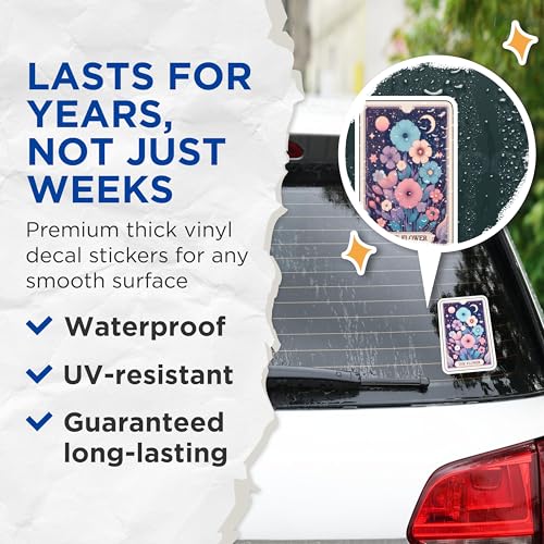 (2 Pack) Flower Night Sky Stickers - Astronomical Art Stickers - Floral Celestial Nightscape Stickers - 5" On Longest Side - Sticks to Smooth Flat Surfaces - Made in USA - BMCS5411