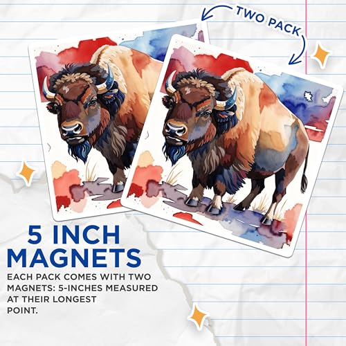 (2 Pack) Buffalo Animal Magnets Magnets - 5" On Longest Side - Made in USA - Sticks to Refrigerators & Metal Surfaces - MAG8680