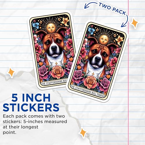 (2 Pack) Staffordshire Bull Terrier Stickers - Dog Lover Stickers - Floral Dog Stickers - 5" On Longest Side - Sticks to Smooth Flat Surfaces - Made in USA - BMCS5325