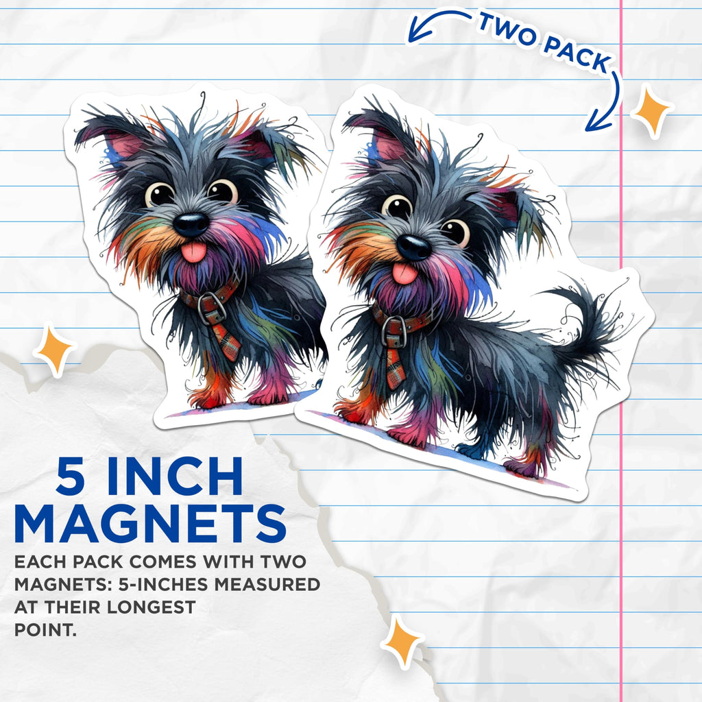 (2 Pack) Whimsical Dog Magnets - Colorful Terrier Art - Pet Lover Decor - 5 Inches On Longest Side - Thick Durable Magnet - Made in USA - MAG25337