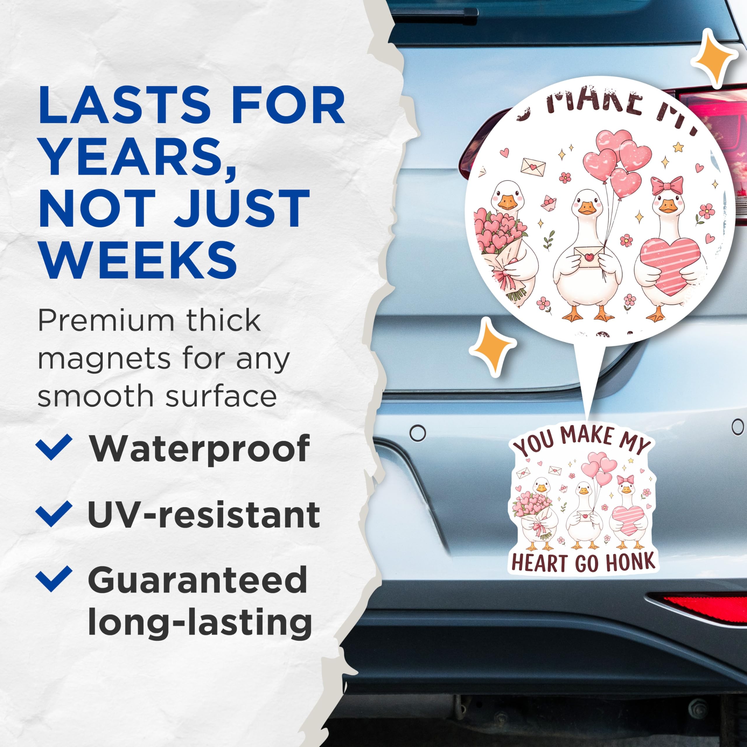 (2 Pack) Goose Heart Magnets - Funny Animal Honk Saying - Cute Valentine's Home Decor - 5" On Longest Side - Premium Magnet - for Cars, Refrigerators, Toolboxes, Lockers - Made in USA - MAG14204