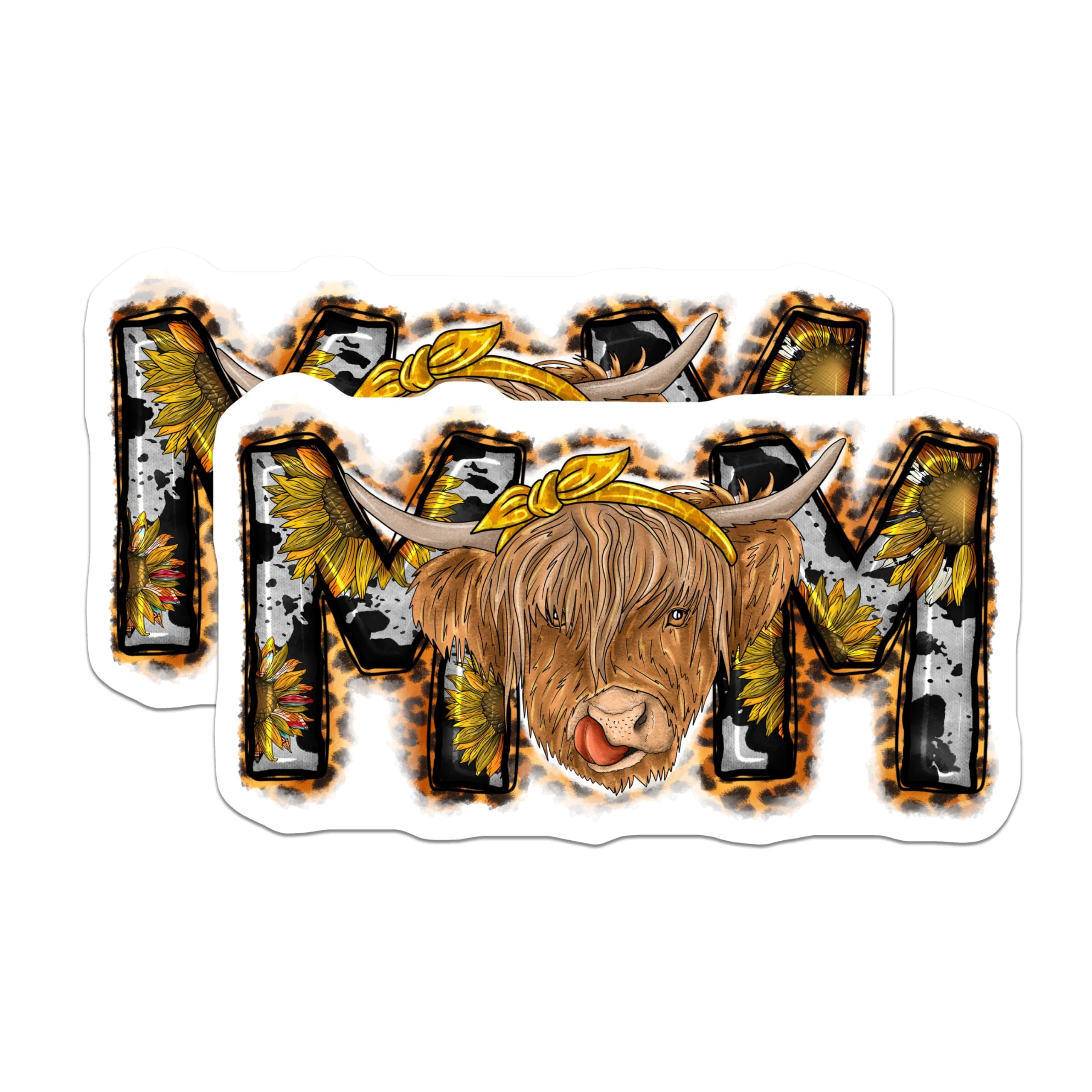 (2 Pack) Highland Cow Mom Magnets - Funny Country Farmhouse Fridge - Sunflower Bandana Leopard Print Accessory - 5 Inches On Longest Side - Thick Durable Magnet - Made in USA - MAG23749