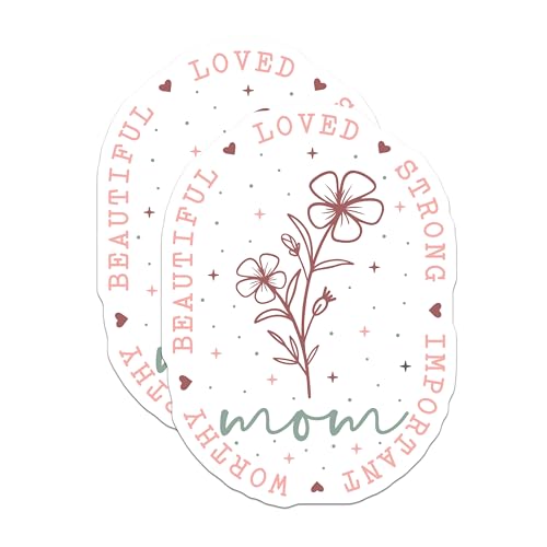 (2 Pack) Mom Strong Loved Important Magnets - Beautiful Worthy Magnets - Mother's Day Flower Decor Magnets - 5" On Longest Side - for Cars, Fridges, Toolboxes - Made in USA - MAG6858