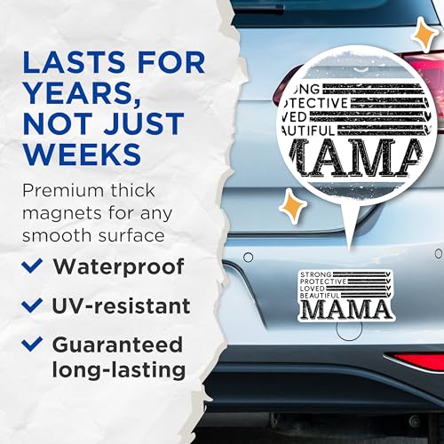 (2 Pack) Strong Protective Loved Beautiful Mama Magnets - Inspirational Quotes - Refrigerator Decor - 5" On Longest Side - for Cars, Fridges, Toolboxes - Made in USA - MAG7138