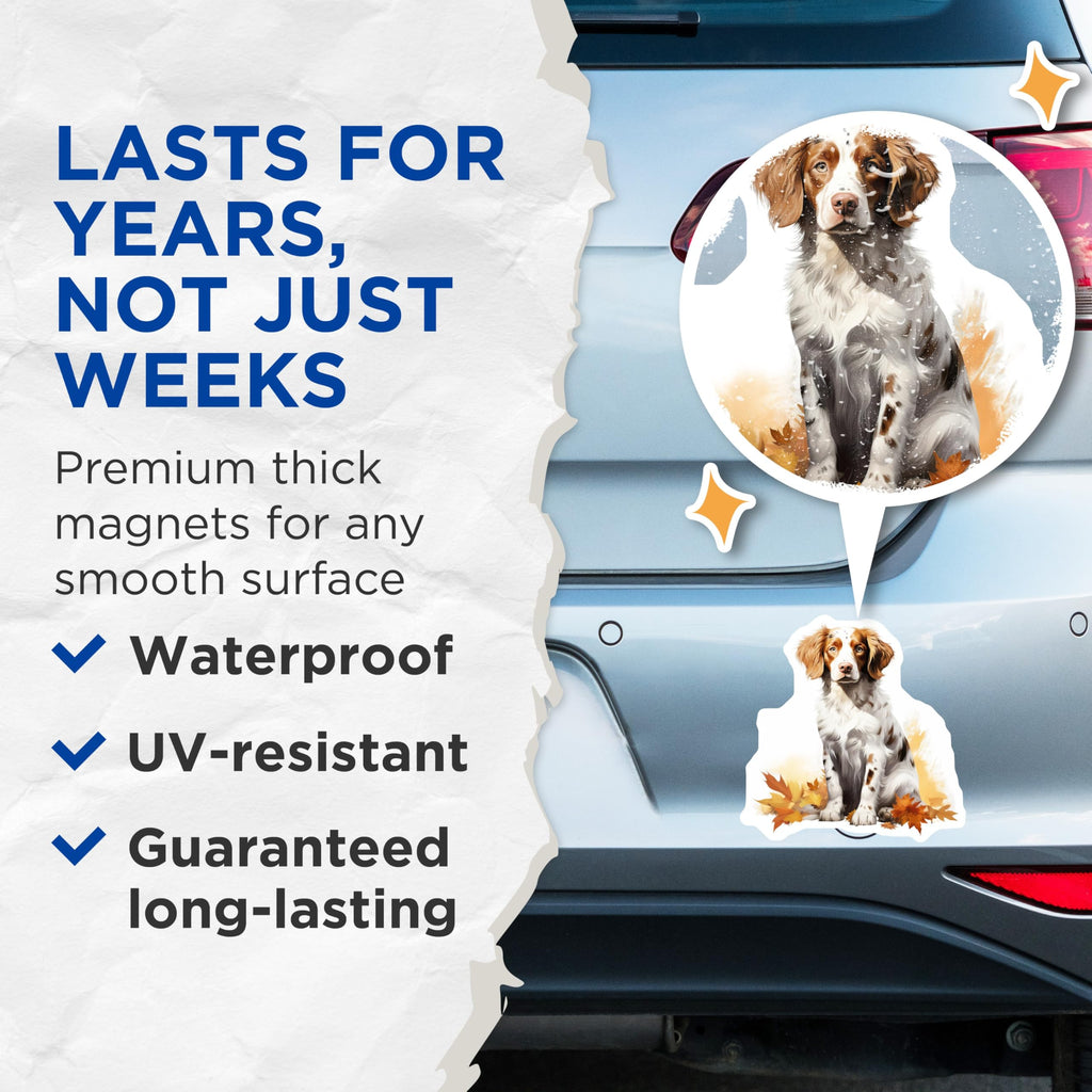 (2 Pack) Autumn Dog Magnets - Brittany Spaniel Decor - Cozy Fall Refrigerator Accent - 5 Inches On Longest Side - Thick Durable Magnet - Made in USA - MAG25052