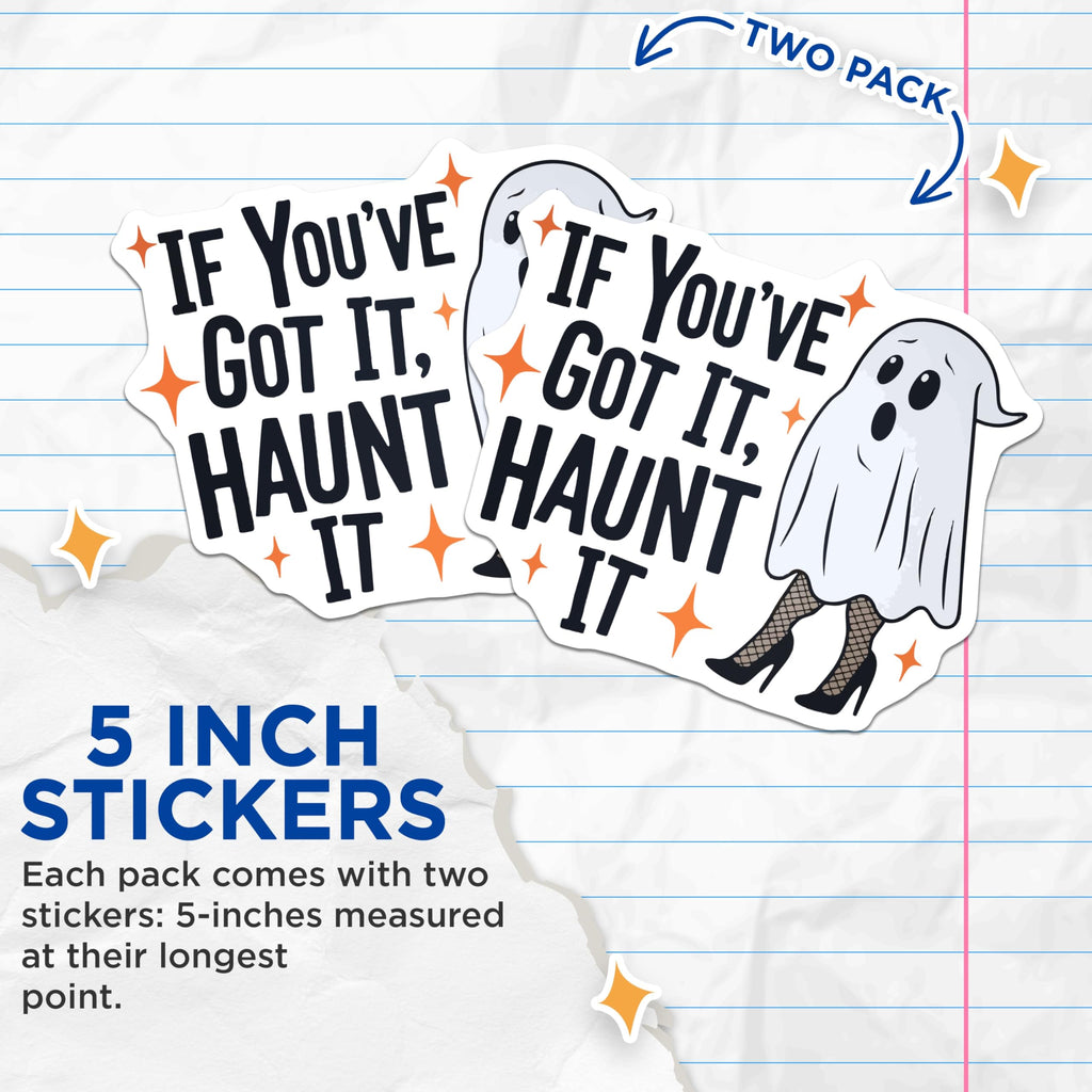 (2 Pack) Haunt It Ghost Stickers - Sassy Funny Quote - Halloween Spooky Decor - Witty Paranormal Decal - 5" On Longest Side - Sticks to Smooth Flat Surfaces - Made in USA - BMCS21556