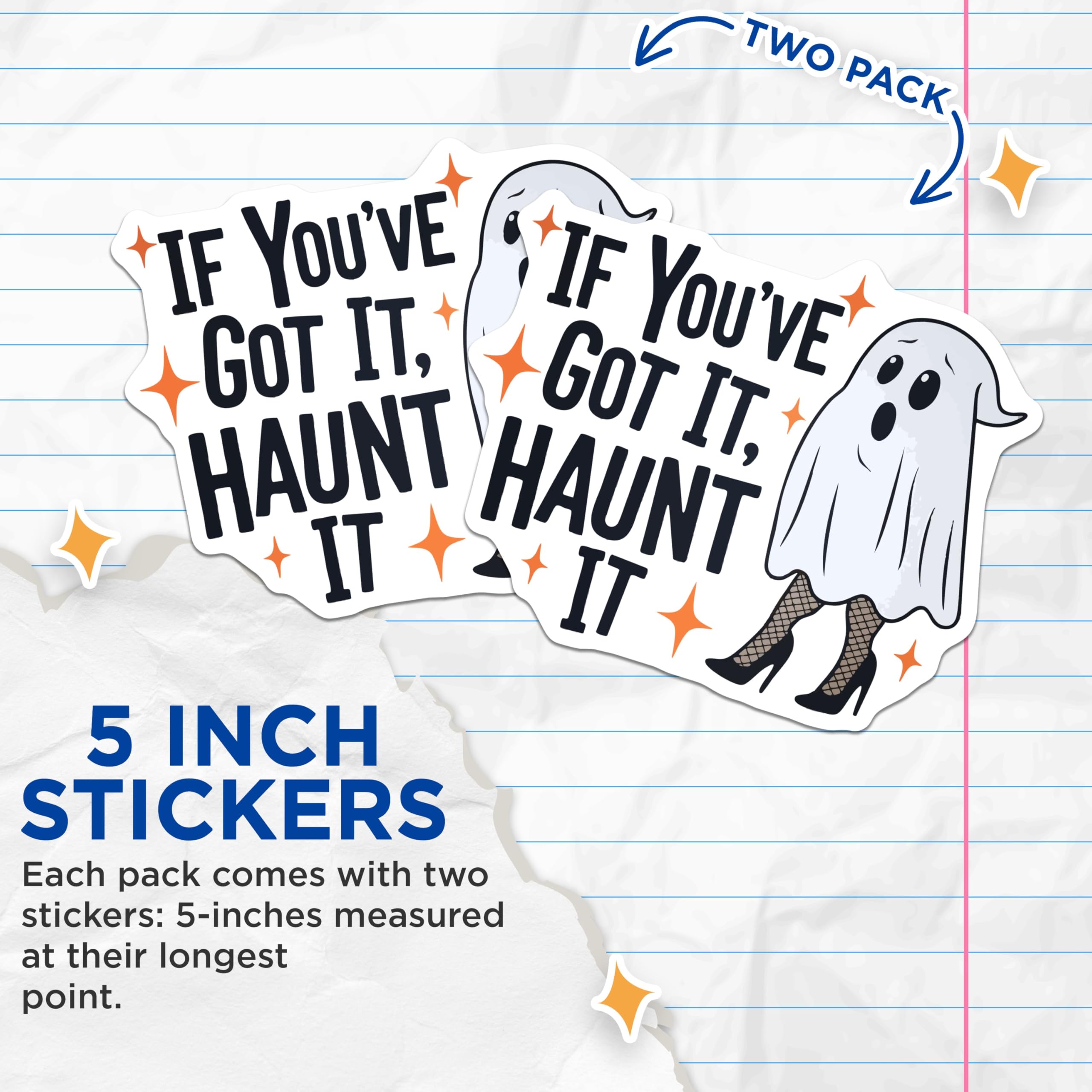 (2 Pack) Haunt It Ghost Stickers - Sassy Funny Quote - Halloween Spooky Decor - Witty Paranormal Decal - 5" On Longest Side - Sticks to Smooth Flat Surfaces - Made in USA - BMCS21556