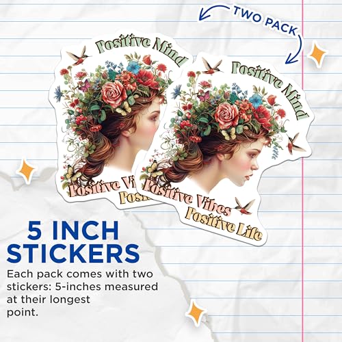 (2 Pack) Positive Mind Positive Vibes Positive Life Stickers - 5" On Longest Side - Sticks to Smooth Flat Surfaces - Made in USA - BMCS9033 - BMCS9033
