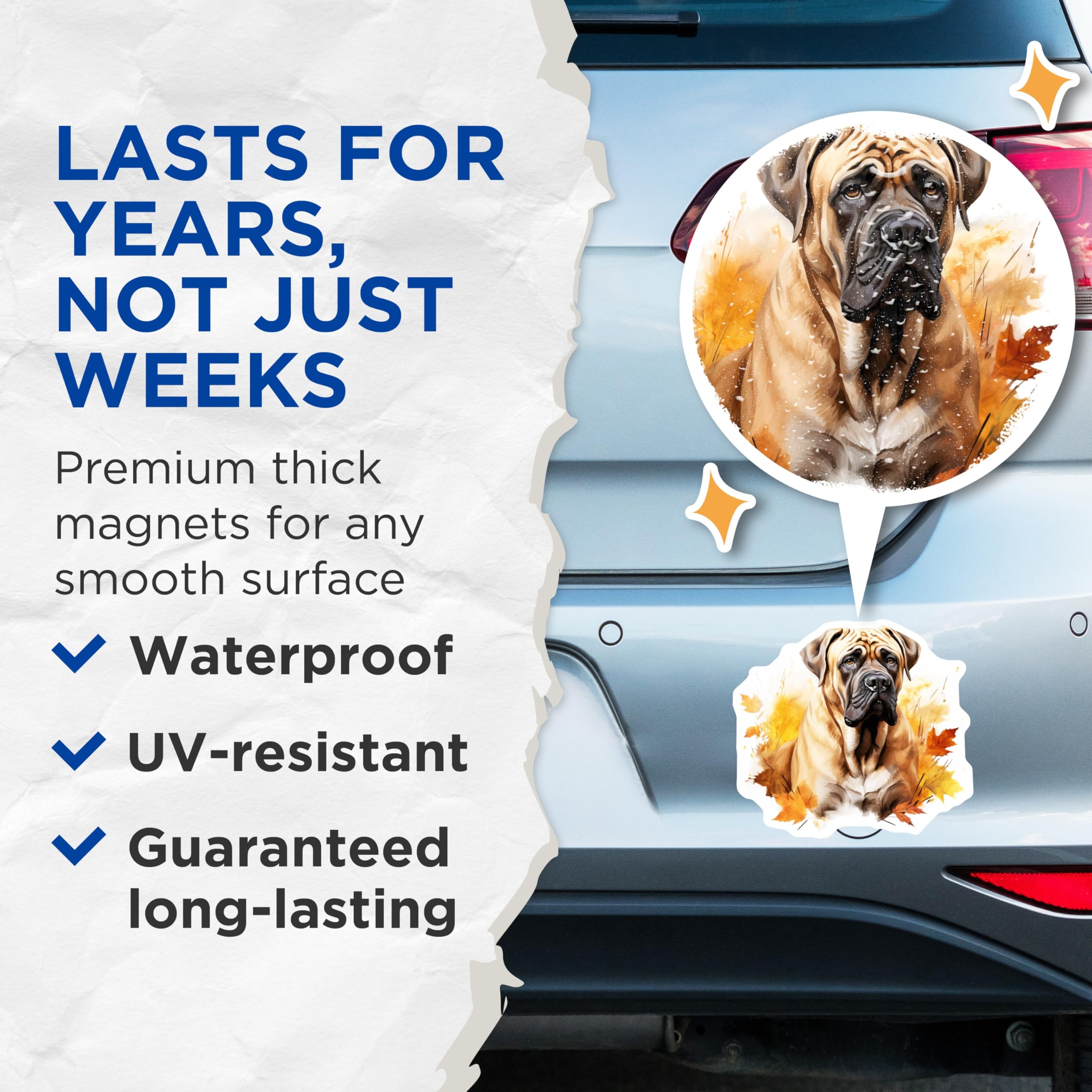 (2 Pack) Bullmastiff Dog Magnets - Autumn Leaves Decor - Pet Owner Appreciation - 5 Inches On Longest Side - Thick Durable Magnet - Made in USA - MAG26395