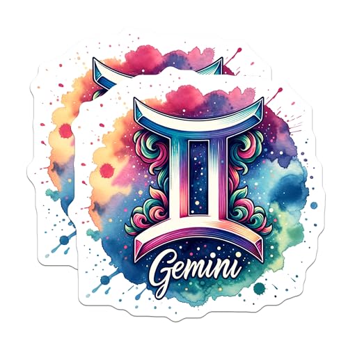 (2 Pack) Gemini Astrology Stickers - Zodiac Sign Decor - Horoscope Art Stickers - 5" On Longest Side - Sticks to Smooth Flat Surfaces - Made in USA - BMCS6652