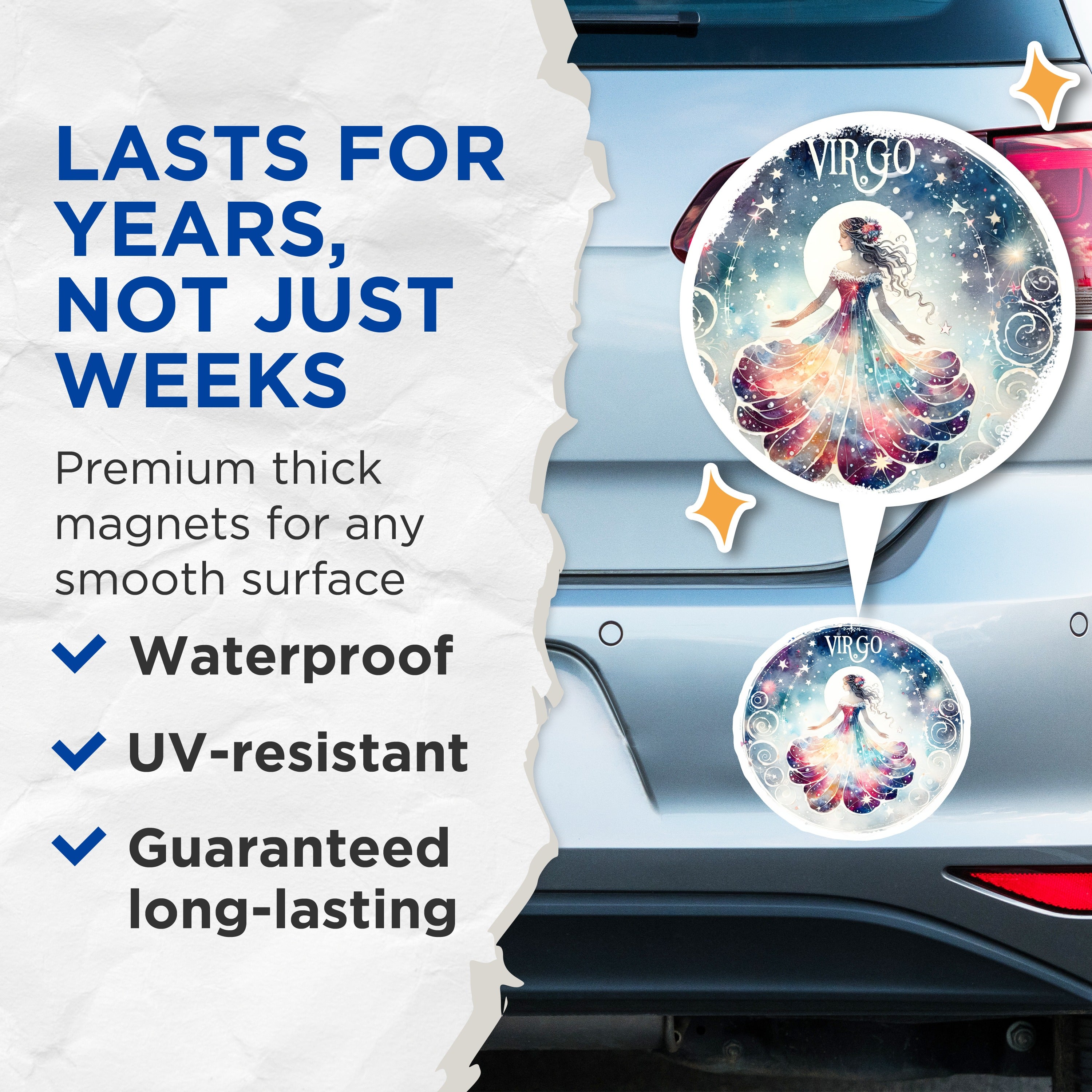 (2 Pack) Virgo Zodiac Magnets - Astrology Sign Decor - Cosmic Celestial Art - 5 Inches On Longest Side - Thick Durable Magnet - Made in USA - MAG38708