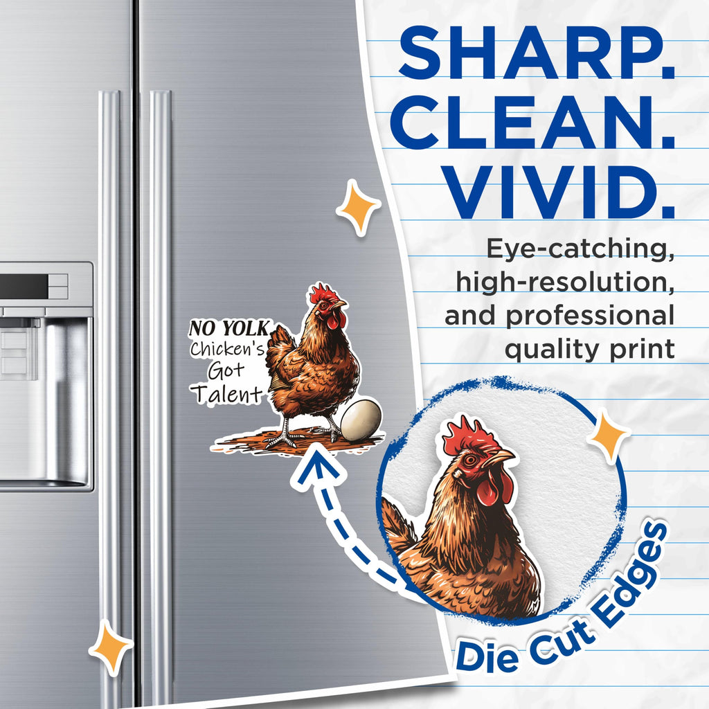 (2 Pack) No Yolk Chicken Talent Magnets - Funny Farm Magnets - Egg Lover Decor- 5" On Longest Side - for Fridges, Toolboxes, Cars - Made in USA - MAG2609