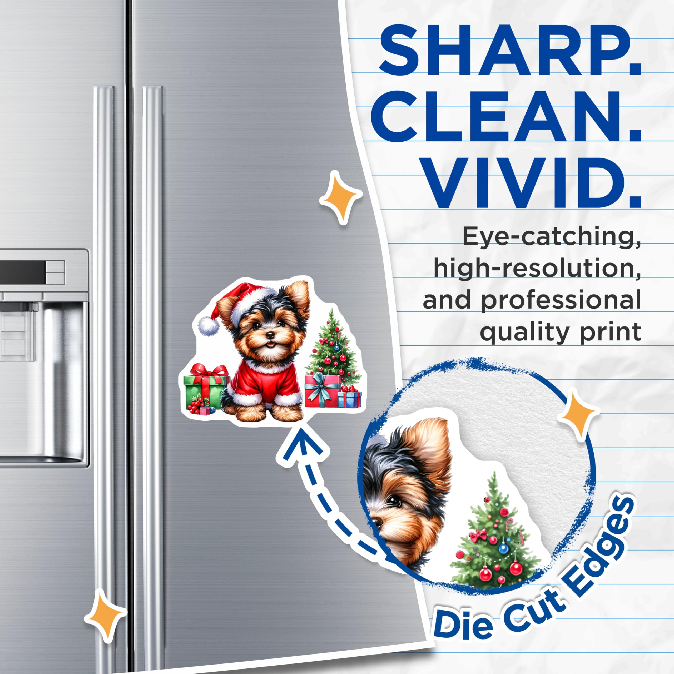(2 Pack) Yorkshire Terrier Puppy Magnets - Adorable Christmas Santa Dog - Festive Holiday Pet Refrigerator Magnets - 5 Inches On Longest Side - Thick Durable Magnet - Made in USA - MAG24447