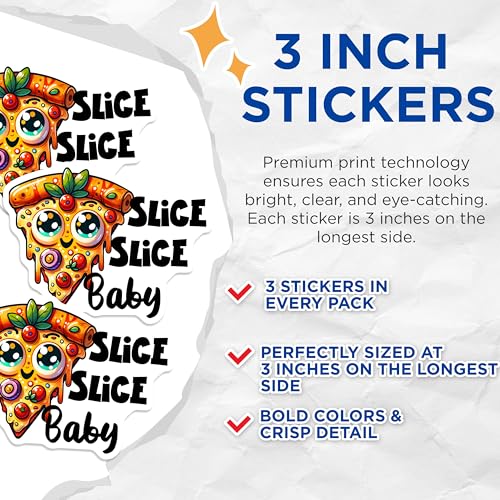 (3 Pack) Pizza Slice Decals - Cute Food Stickers - Laptop Decals - 3 Inches On Longest Side - Easy Peel & Apply - Made in USA - 3MCS7552