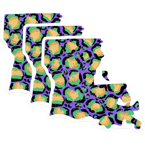 (3 Pack) Louisiana Decals - Leopard Print - State Pride Decals - 3 Inches On Longest Side - Easy Peel & Apply - Made in USA - 3MCS2897