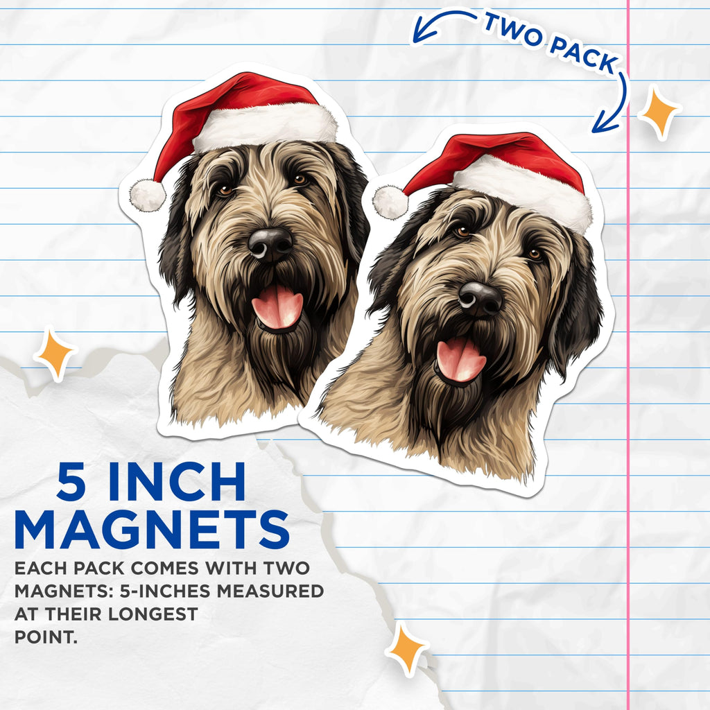 (2 Pack) Christmas Dog Magnets Santa Hat Pet Fridge Decoration - Shaggy Canine Lover Holiday Accent - 5 Inches On Longest Side - Thick Durable Magnet - Made in USA - MAG27971