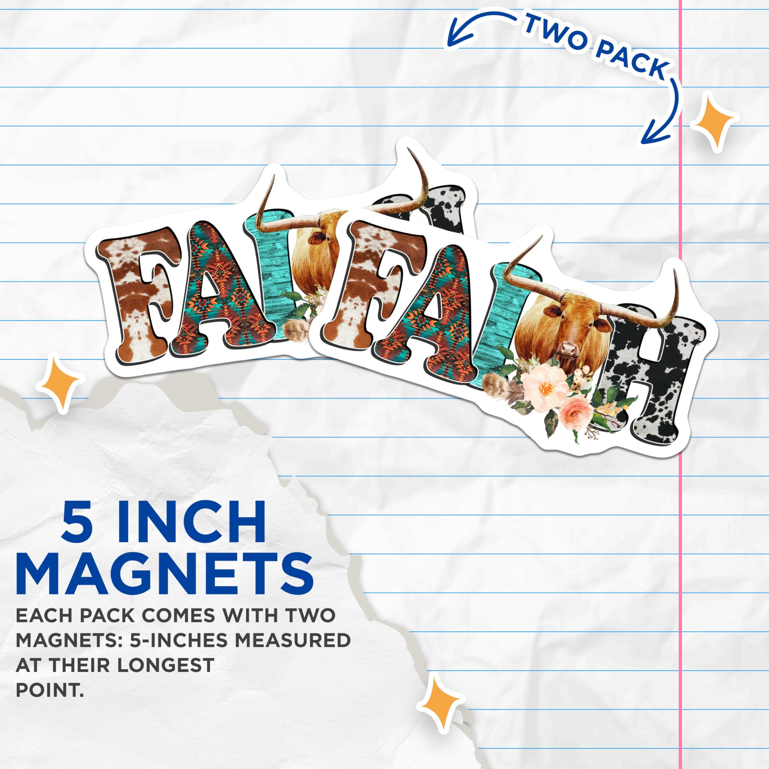 (2 Pack) Faith Magnets - Western Cowgirl Decor - Longhorn Ranch Style - 5 Inches On Longest Side - Thick Durable Magnet - Made in USA - MAG30838