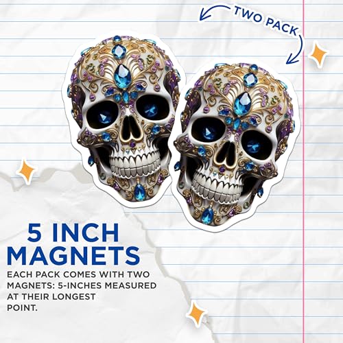 (2 Pack) Skull Art Magnets Magnets - Crystal Skull Decor - 5" On Longest Side - Made in USA - Sticks to Refrigerators & Metal Surfaces - MAG8606