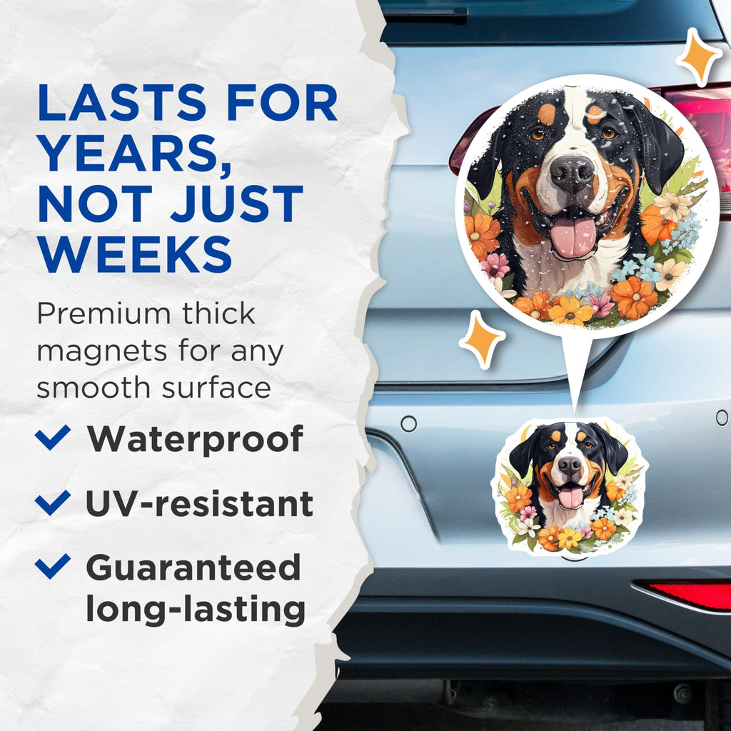 (2 Pack) Bernese Mountain Dog Magnets - Floral Pet Lover - Animal Fridge Decor - 5 Inches On Longest Side - Thick Durable Magnet - Made in USA - MAG29101