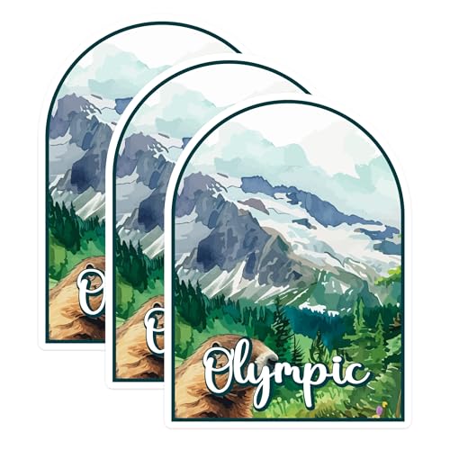(3 Pack) Olympic National Park Decals - Marmot Stickers - Mountain Laptop Decals - 3 Inches On Longest Side - Easy Peel & Apply - Made in USA - 3MCS0420