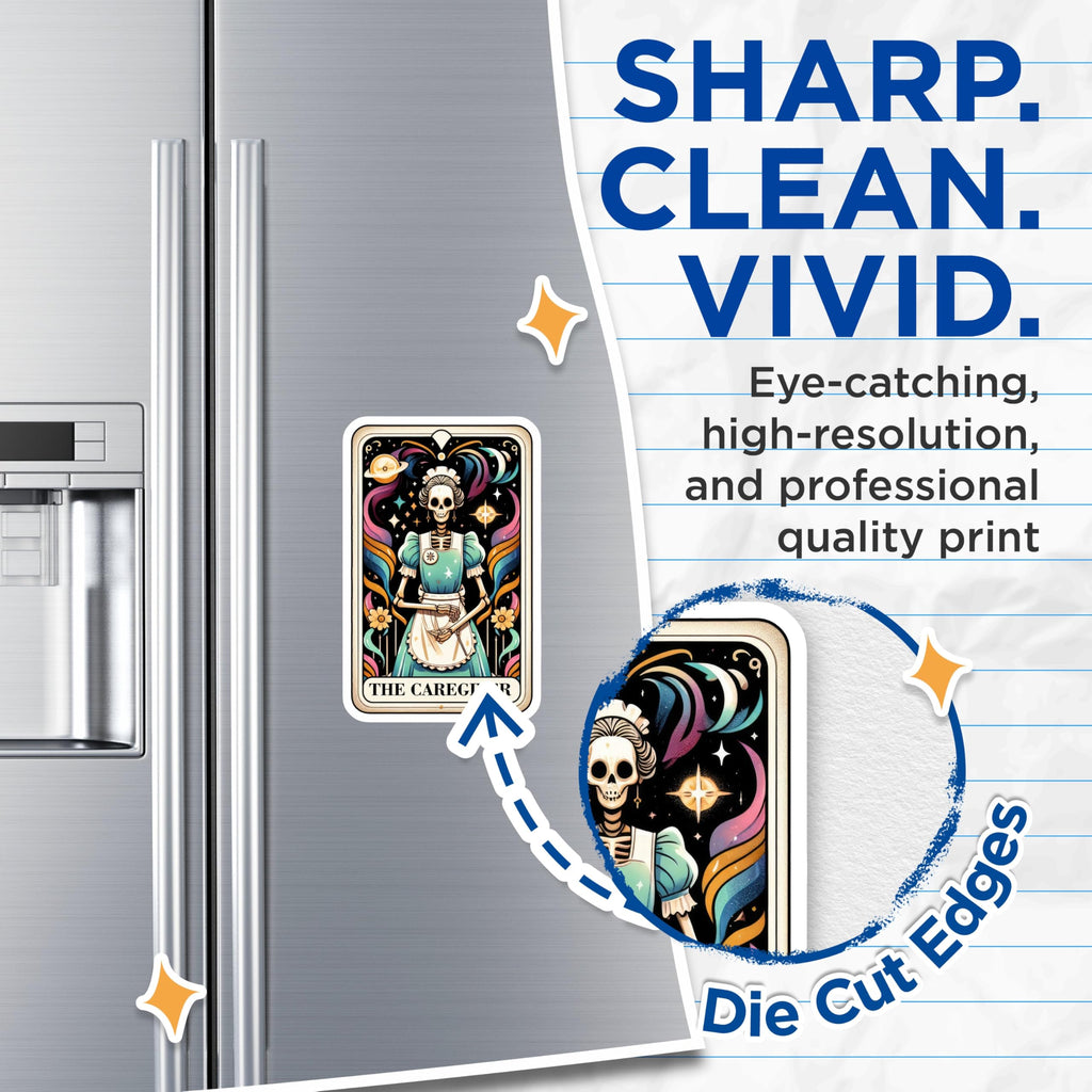 (2 Pack) The Caregiver Skeleton Tarot Card Magnets - Mystical Maid Celestial Art - Gothic Kitchen Aesthetic Fridge Decor - 5 Inches On Longest Side - Thick Durable Magnet - Made in USA - MAG21899