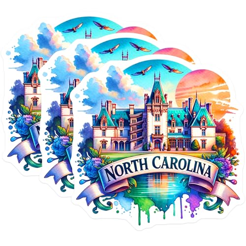 (3 Pack) North Carolina Decals - State Pride - Watercolor Laptop Decal- 3 Inches On Longest Side - Easy Peel & Apply - Made in USA - 3MCS5880