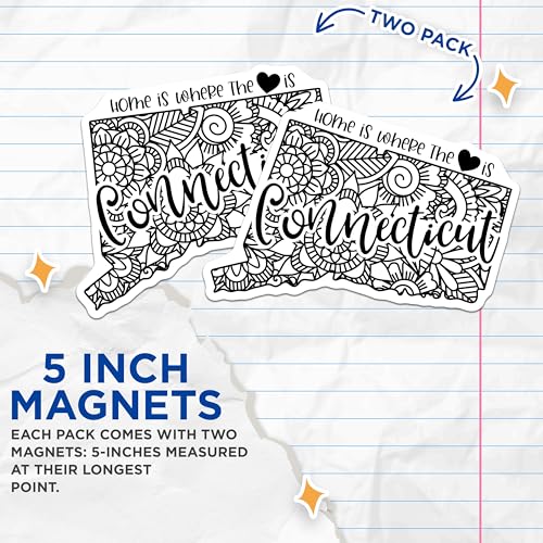 (2 Pack) Connecticut State Magnets Magnets - Home is Where The Heart is - Handdrawn Map Art - 5" On Longest Side - Made in USA - Sticks to Refrigerators & Metal Surfaces - MAG9105