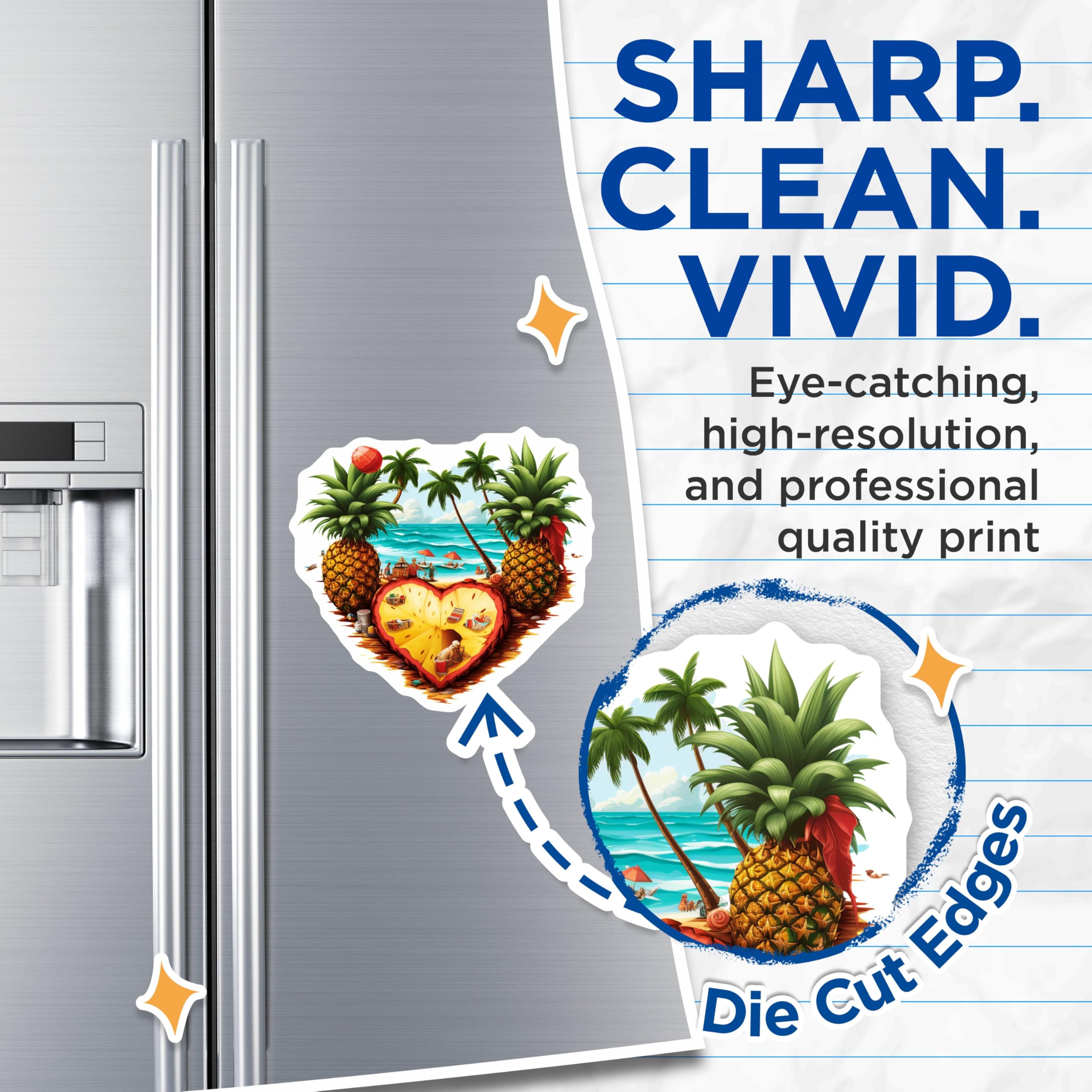 (2 Pack) Tropical Beach Magnets - Pineapple Heart Scene - Summer Vacation Decor - Island Life Fridge Magnets - 5 Inches On Longest Side - Thick Durable Magnet - Made in USA - MAG20056
