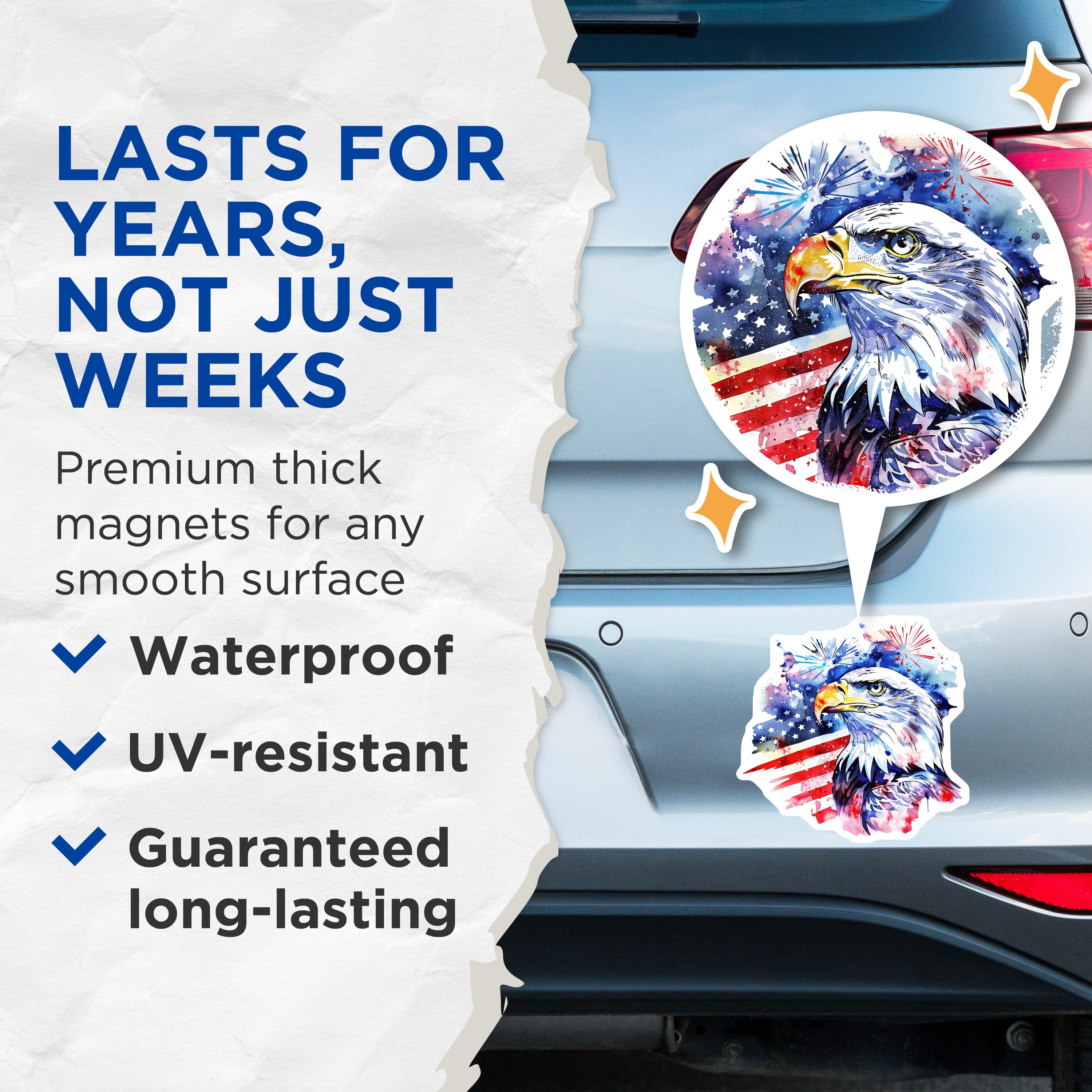 (2 Pack) Patriotic Eagle Magnets - American Flag Decor - 4th of July Celebration - Memorial Day Symbol - USA Pride - 5 Inches On Longest Side - Thick Durable Magnet - Made in USA - MAG37300