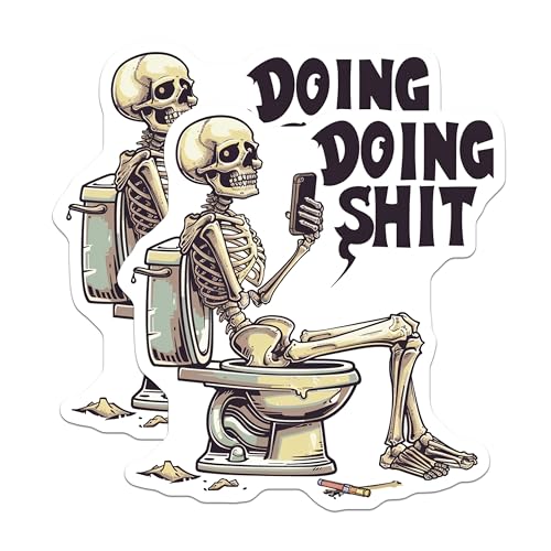 (2 Pack) Skeleton Humor Stickers - Funny Toilet Stickers - Sarcastic Skeleton Decal - 5" On Longest Side - Sticks to Any Smooth Flat Surface - Made in USA - BMCS3405