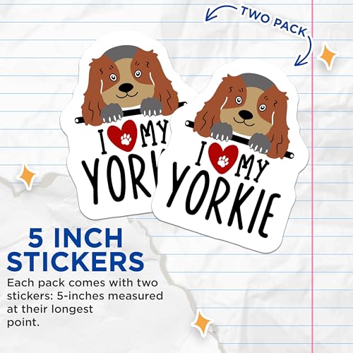 (2 Pack) I Love My Yorkie Stickers - Dog Lover Stickers - Cute Dog Stickers for Pet Owners - 5" On Longest Side - Sticks to Smooth Flat Surfaces - Made in USA - BMCS4299