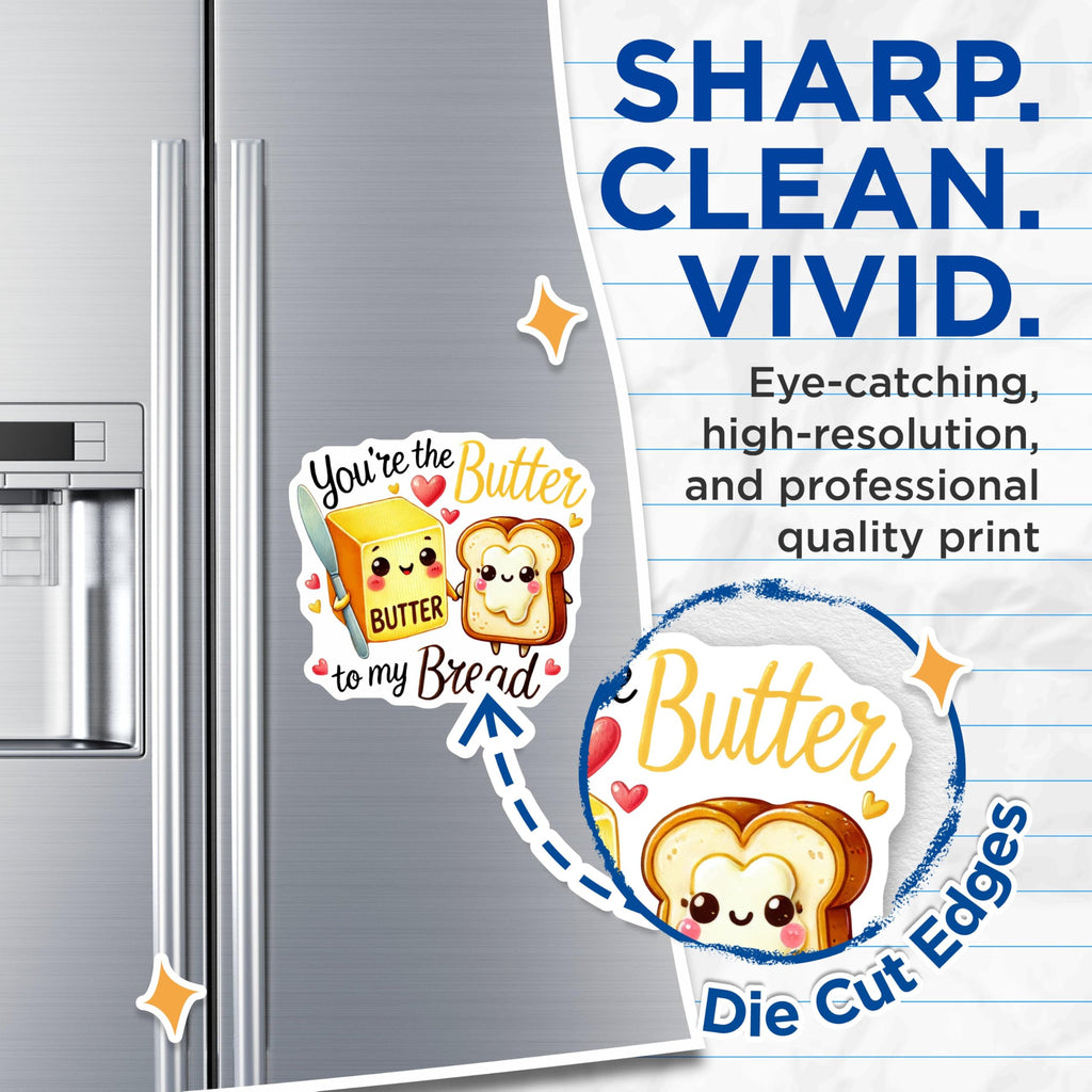 (2 Pack) Cute Butter and Bread Magnets - Kawaii Kitchen Decor - Adorable Refrigerator Magnets - 5" On Longest Side - for Cars, Refrigerators, Toolboxes, Lockers - Made in USA BMCS3373