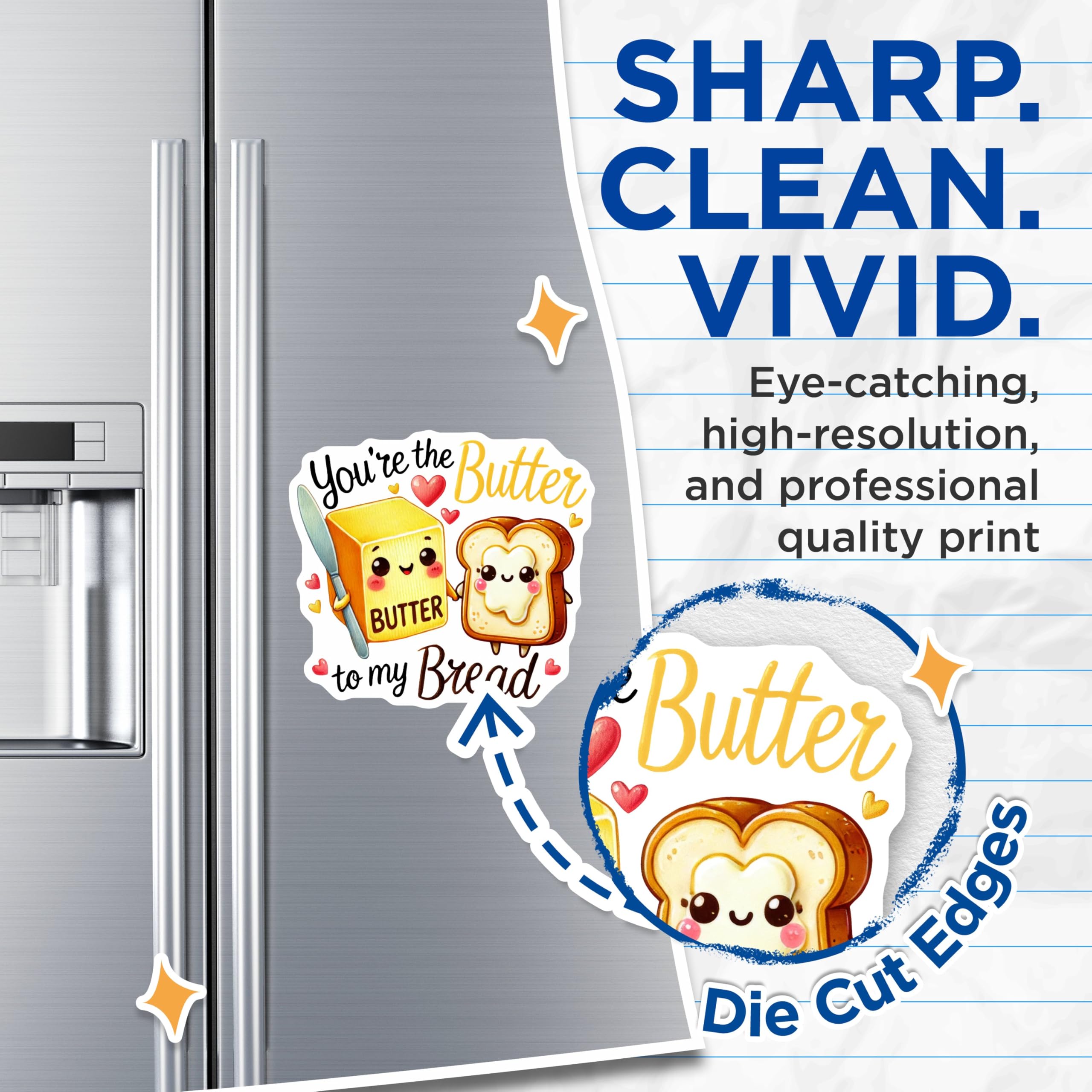 (2 Pack) Cute Butter and Bread Magnets - Kawaii Kitchen Decor - Adorable Refrigerator Magnets - 5" On Longest Side - for Cars, Refrigerators, Toolboxes, Lockers - Made in USA BMCS3373