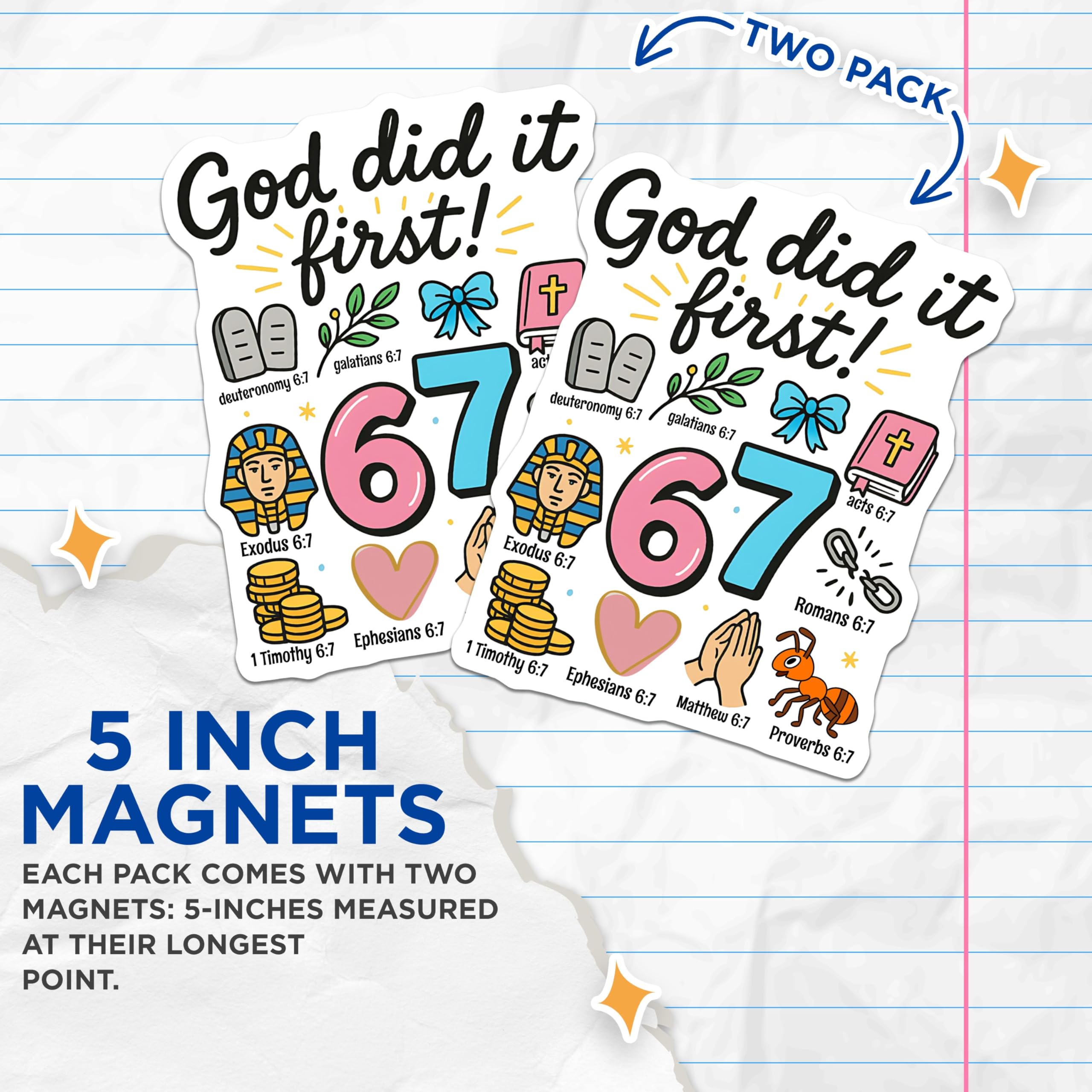 (2 Pack) God Did It First Magnets - Christian Bible 6:7 Verse Collection - Religious Faith Wisdom Spiritual Decor - 5 Inches On Longest Side - Thick Durable Magnet - Made in USA - MAG20003